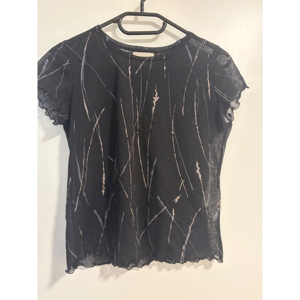 Dynamite Vintage Y2K Sheer Mesh Abstract Print Top Black Whimsigoth Fairy Grunge